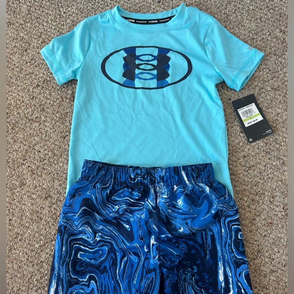 Boys underarmour bathing suit and rash guard set.  New with tags